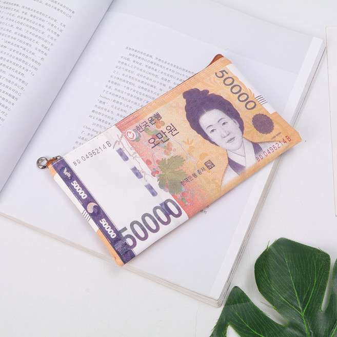 지폐 패턴 파우치 5만원권 달러 엔화 디자인 지갑 T-2042