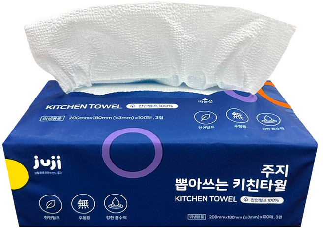 주지 뽑아쓰는 키친타올 3겹 천연펄프, 100매, 1개