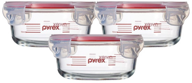 파이렉스 계량 4면밀폐용기 원형 380ml, 3개