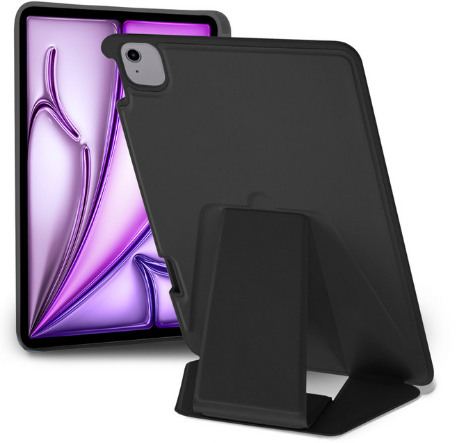 더조은셀러 아이패드 호환 스탠드 업 가로 세로 거치 펜수납 케이스, 시크블랙