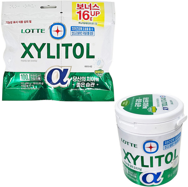 까까마녀 자일리톨껌 자일리톨 알파 껌 오리지널 용기 86g+리필 102g, 1세트