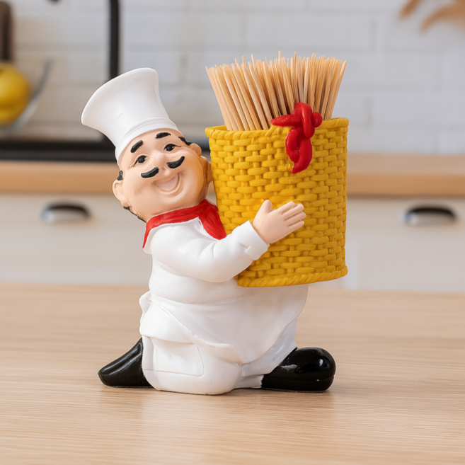 주방 장식용 귀여운 셰프 레진 이쑤시개 홀더 수납함, 1개, 요리사