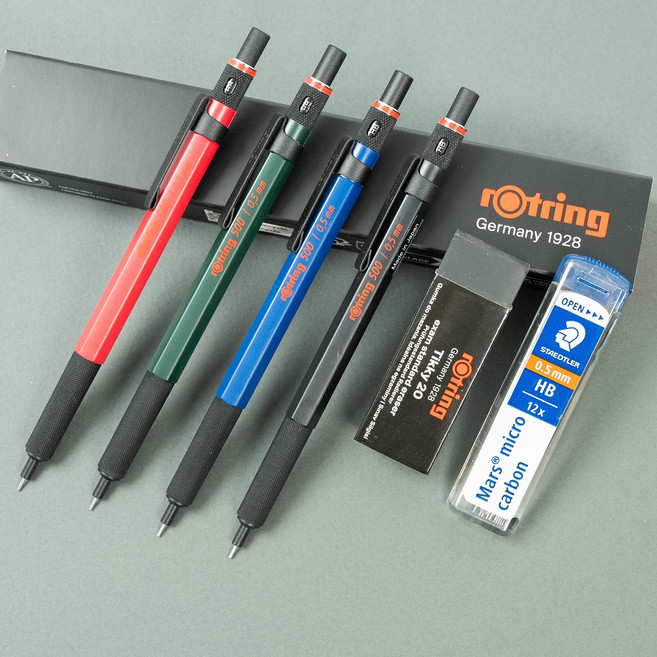 로트링 500 샤프 + 지우개 + 스테들러 샤프심 0.5HB, 0.5그린