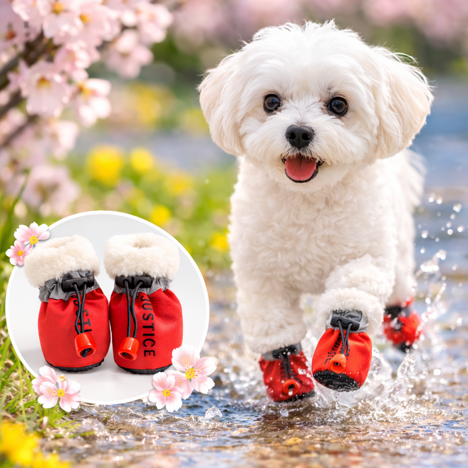 [재고 정리 세일]강아지 봄 신발 털 안감 소프트 바닥 미끄럼방지 외출용 발보호 반려견 신발, 1개, 레드