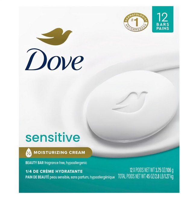 도브 센서티브 모이스처라이징 크림 뷰티 바, 106g, 12개입