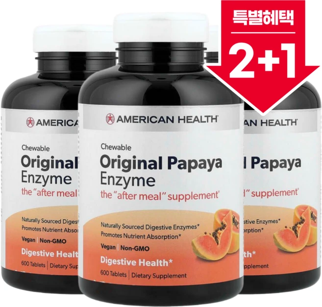 아메리칸헬스 오리지널 츄어블 파파야 엔자임 600정, 3개, 기본 - 쿠팡