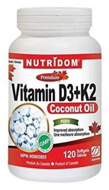 NUTRIDOM 비타민 D3+k2 영양제 비타민D3+K2+코코넛 오일 함유 120정, 1개 - 쿠팡