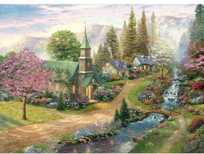 퍼즐라이프 주일 아침의 예배당 교회 풍경화 1000피스 직소퍼즐액자 PL1423, 퍼즐만, 1개
