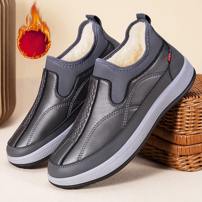 DarjinQD 남성 가죽 발수방한 슬립온 겨울 털 신발 발편한 남성 스니커즈 남자 방한화 미끄럼방지 스노우 부츠 MQX69