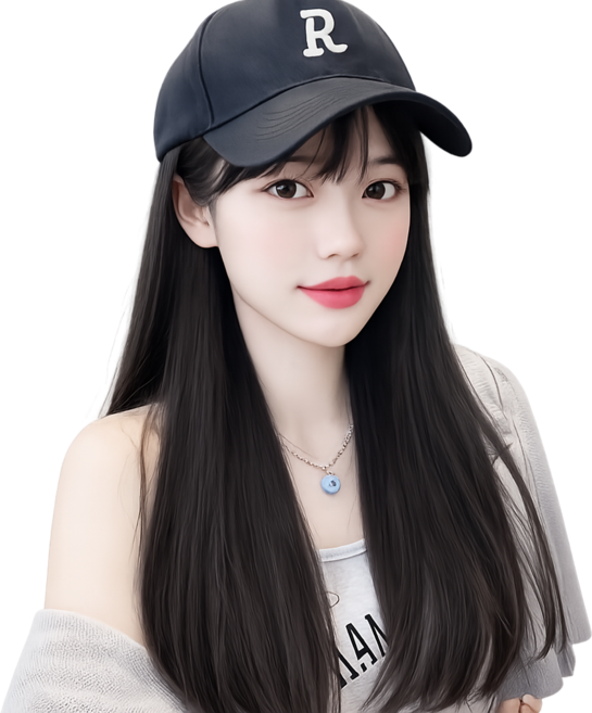 결이 고운 헤어 여자 가발모자 야구 캡 스타일, 1개, 연갈색생머리