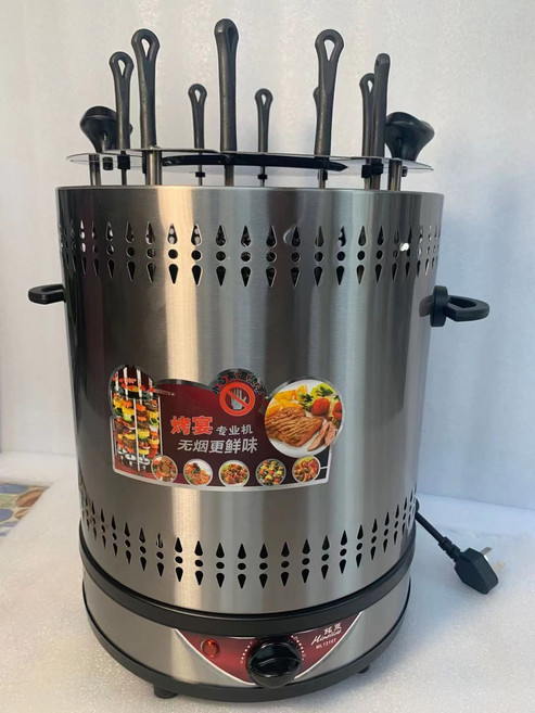 자동 회전식 바베큐 케밥 꼬치 구이 오븐 원통형 그릴, B.6포크 버튼 바비큐 머신(포크 18개)