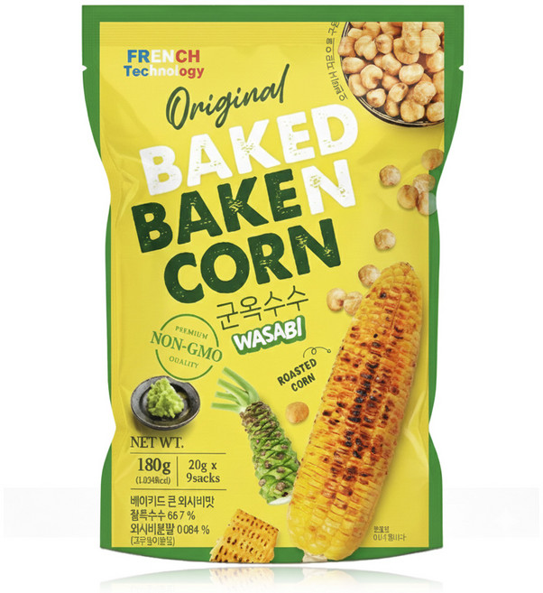 와사비맛 구운 옥수수 과자 찰옥수수 베이키드콘 프로틴 10g함유 껍질제거 낱개포장, 1개, 180g