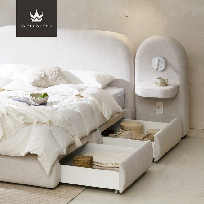 [즉시할인+중복할인] 국내 첫 적용 프리미엄조야 패브릭 수납 침대 프레임 서랍침대 호텔침대 SS Q LK, 아이보리 좌형 (FC01217)