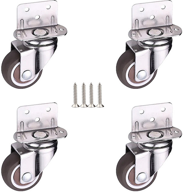 L형 사이드 측면 가구 서랍 책상 바퀴 무소음 TPR 4개 구성, L형 회전, 1.25인치(3.2cm), E