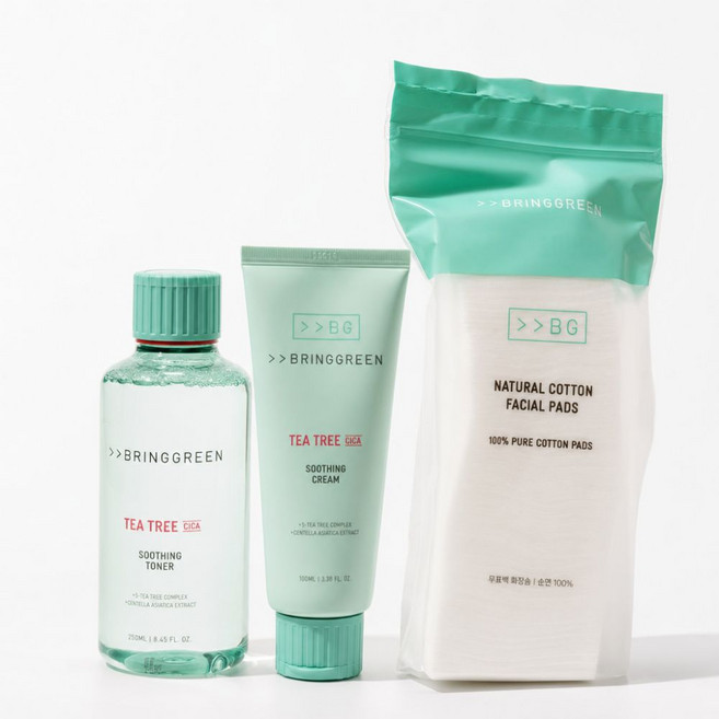 브링그린 티트리 시카 수딩 토너 250ml+크림 100ml+화장솜 60매, 1세트
