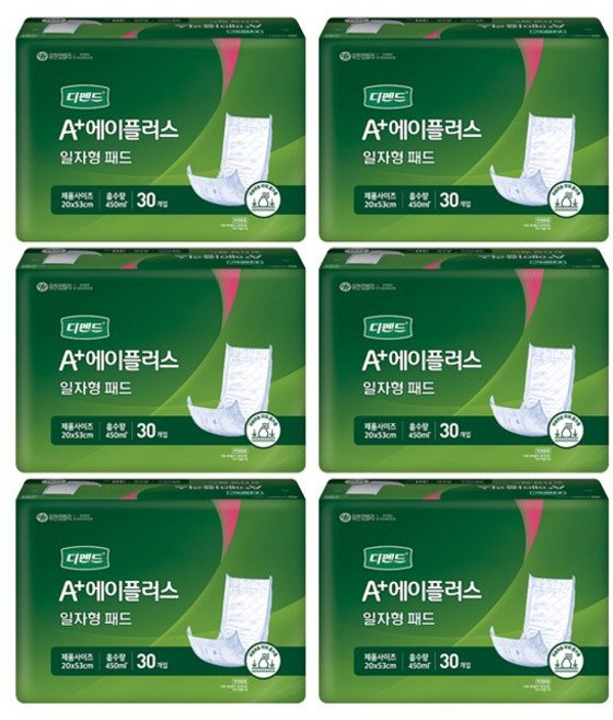 디펜드 에이플러스 일자형 패드 30매 6팩 속기저귀, 중형, 6세트, 30개입