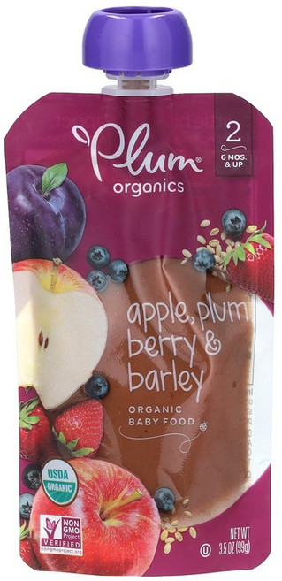 Plum Organics 유기농 베이비 푸드 이끼 6가지 이상 사과 자두 베리 & 보리 99g(3.5oz) Organics (플럼 오가닉스), 99 g, 1