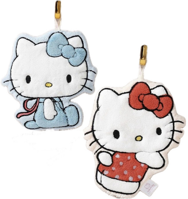 오브아 키티핸드타월 욕실타월 집들이선물 고리수건, 1개, B블루키티+레드키티