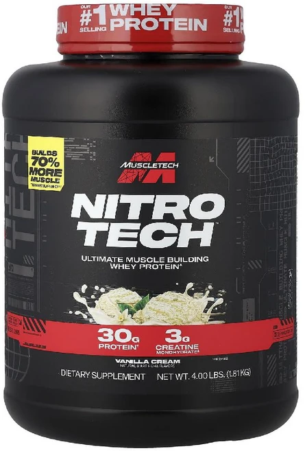 머슬테크 Nitro-Tech 유청 단백질 류신 크레아틴 바닐라 크림 1.81kg 1개 - 쿠팡