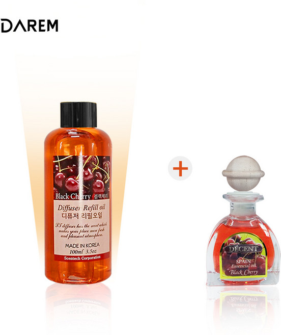 [무배]센텍 디센트 디퓨져 1p + 리필 100ml 차향수 디퓨저, 본품 블랙체리 + 리필 블랙체리, 1세트