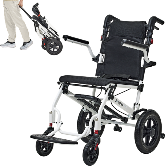 2H메디컬 핸디 휠체어 프라임 10KG 등받이높이조절 경량 수동 접이식 휠체어, 1개, 핸디프라임 블랙