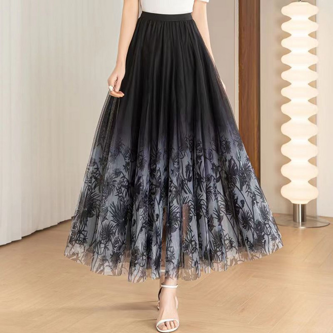 高腰A字紗裙 大裙擺跳舞裙, 1個, 水墨色,90cm 身高160cm以上