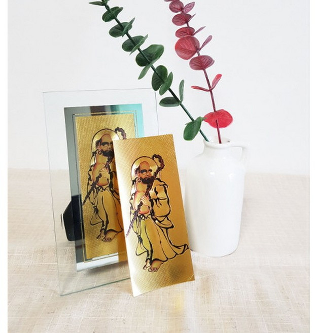선물마루 재물복 황금 달마대사도 고급포장 달마도 유리 액자 그림 지갑용