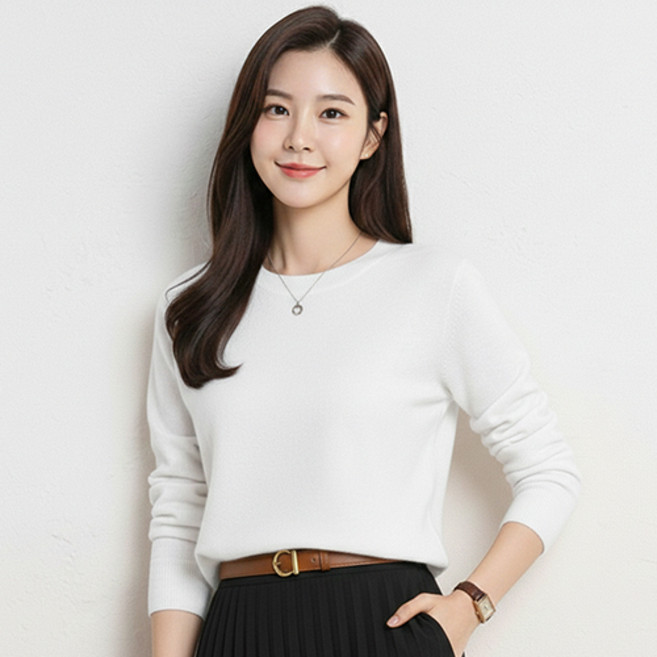 디커스텀 여성용 라운드넥 니트 티셔츠