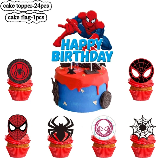 스파이더 맨 마블 케이크 토퍼 장식 어린이 생일 파티 어벤저 스 수제 컵케익 디저트 플래그, 01 CHINA, 06 dxcp-25pcs