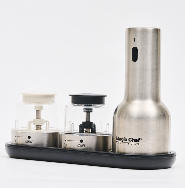 매직쉐프 전동 그라인더 소금 통후추 충전식 분쇄기 2in1 50ml (본체+소금/후추 프로-핏 2개+트레이 구성)