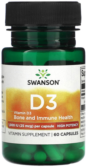 Swanson 비타민D3 25mcg(1000IU) 캡슐 60정, 1개