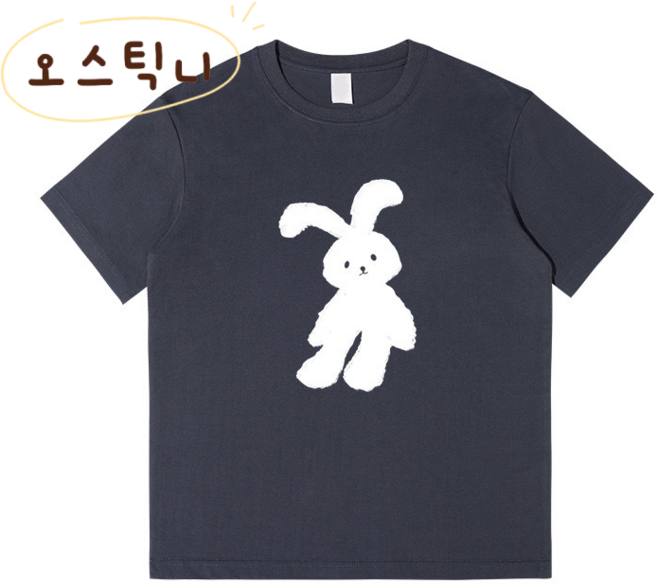 오스틱니 여름 초특가 남녀공용 반팔티 커플 티셔츠 라운드넥 반팔티셔츠 230G 순면 토끼 프린트 반팔 티셔츠