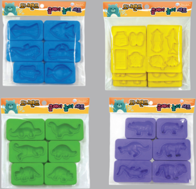 [도너랜드] 클레이 플레이 세트 4종 공룡 바다 동물 양면 사각찍기, 1개