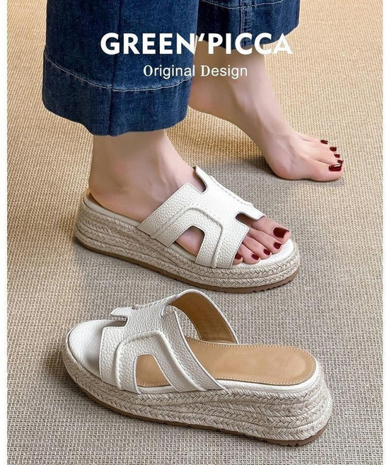 GREEN'PICCA 編織厚底一字涼拖鞋女夏