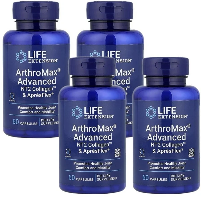 라이프 익스텐션 ArthroMax 어드밴스드 NT2 Collagen 및 ApresFlex 캡슐 60정 4병 - 쿠팡