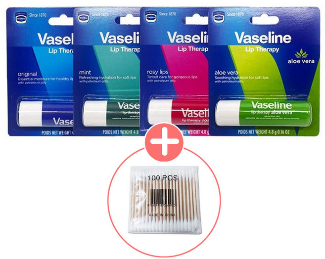 바세린 립테라피 스틱 4.8 g 오리지널+민트+로지립스+알로에베라 4종세트 [+고급면봉 100p], 1개