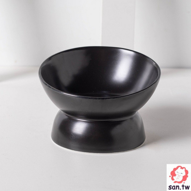 快樂萌寵 黑色陶瓷貓碗 大容量寵物碗, 1個, 黑色斜口碗