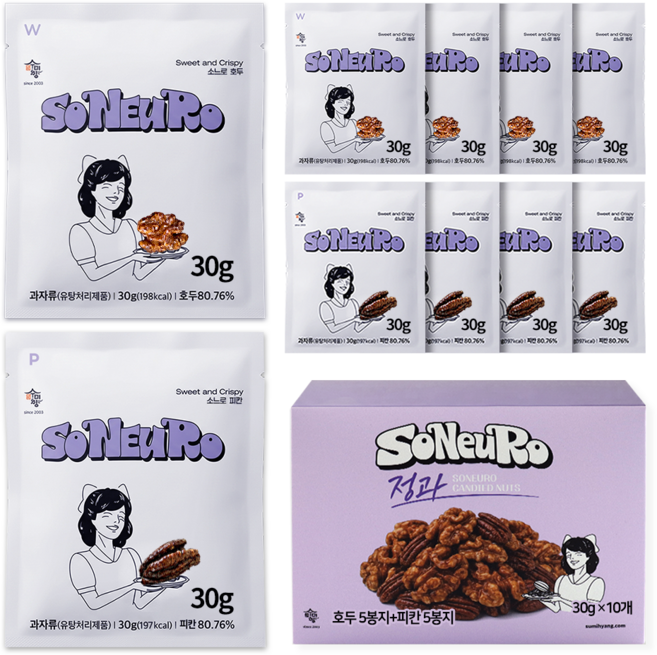 수미향 소느로 호두강정 + 피칸강정 호두정과 피칸정과, 10개, 30g