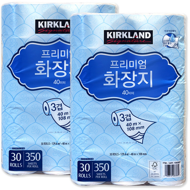 커클랜드 시그니춰 프리미엄 3겹 화장지 40m x 30롤 x 2 담터다방, 2개