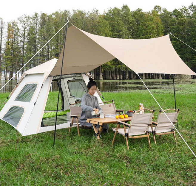 설치가 편한 원터치 캐노피 텐트 가족 캠핑 피크닉 seo*23199YC, 연베이지_ONESIZE, 없음