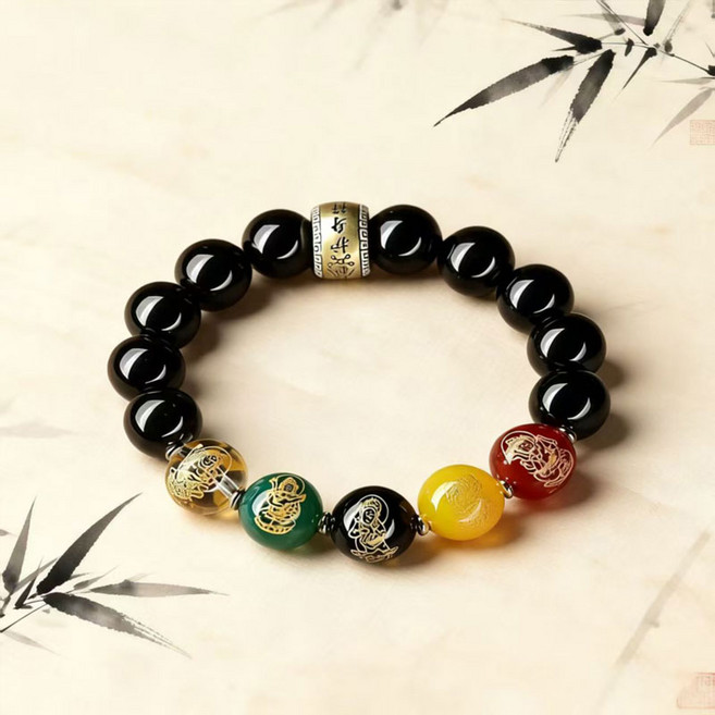 원석 천연 흑요석 팔찌 남자 여자 주사 팔찌 재물운 행운 염주 팔찌 남녀 공용
