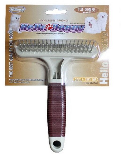 헬로도기 T자 이중빗 이중빗 애완용품 애견미용 강아지빗 고양이빗, 본상품선택, 1개