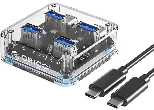 오리코 무전원 USB3.0 허브 4포트 투명 C타입 입력단자 케이블포함 (50cm) MH4UC-C3-05