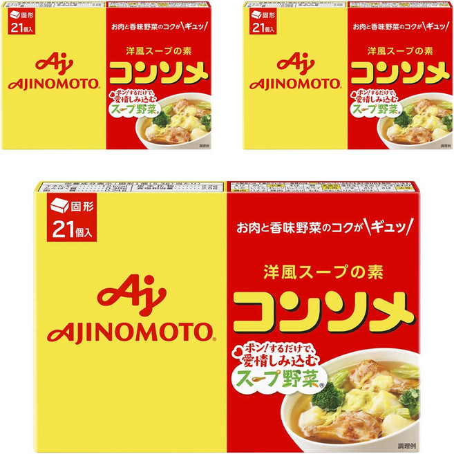 아지노모토 콘소메 스프 야채 스톡 21개입 코인육수, 111.3g, 3개