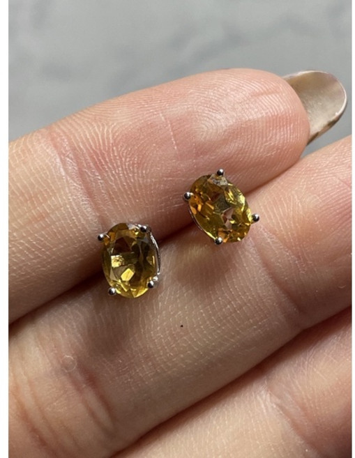 無燒黃水晶 925銀耳針 橢圓形耳環