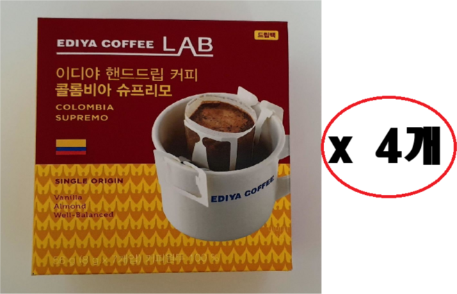 이디야커피연구소 핸드드립 콜롬비아 슈프리모 드립커피, 8g, 7개입, 4개