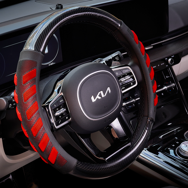 라움홈 카본 논슬립 차량용 핸들커버, 레드