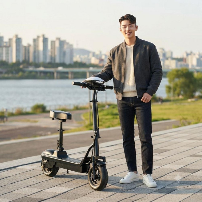 플로우온 소형 배달 접이식 휴대용 전동스쿠터, 1개, 블랙, 24V 듀얼유압서스펜션 30km 주행방폭타이어