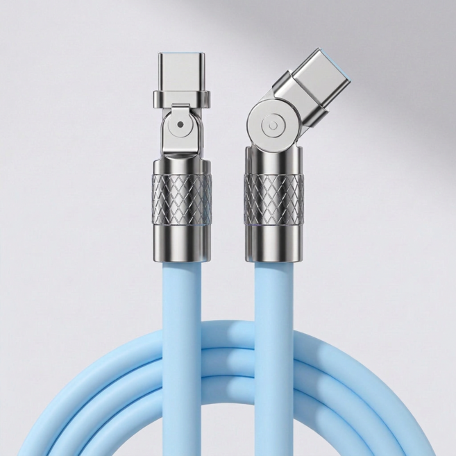 제이엘 120w 초고속 C to C 충전케이블 180도 회전 케이블, 1개, 블루, 1.5m
