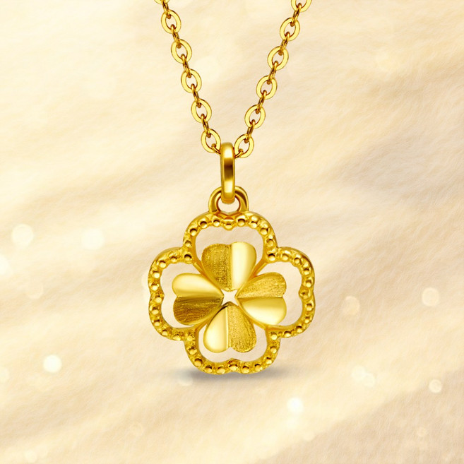 [러브넛] 순금(3.75g) 1돈 더블 블리스 행운 네잎클로버 여성 한돈 금 목걸이